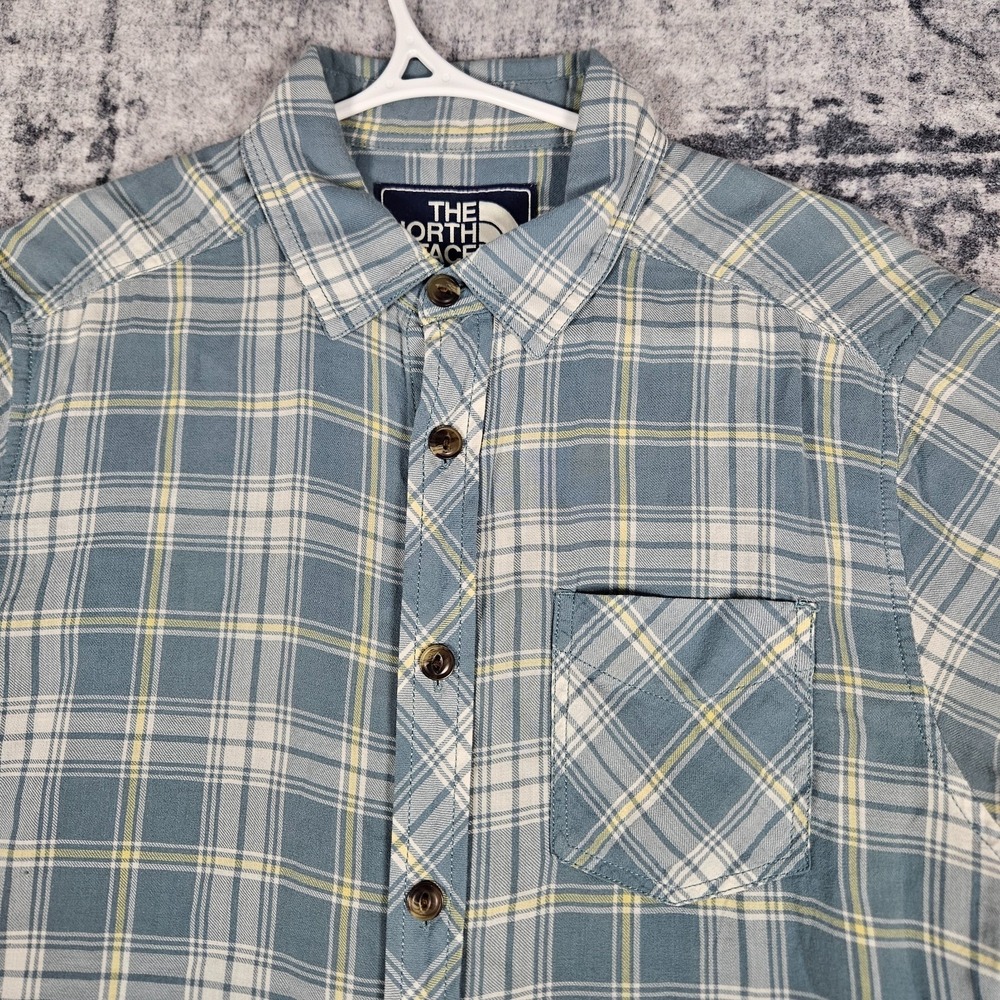 The North Face Shirt Men's Small Green Short Sleeve Plaid Button-Down Pocket